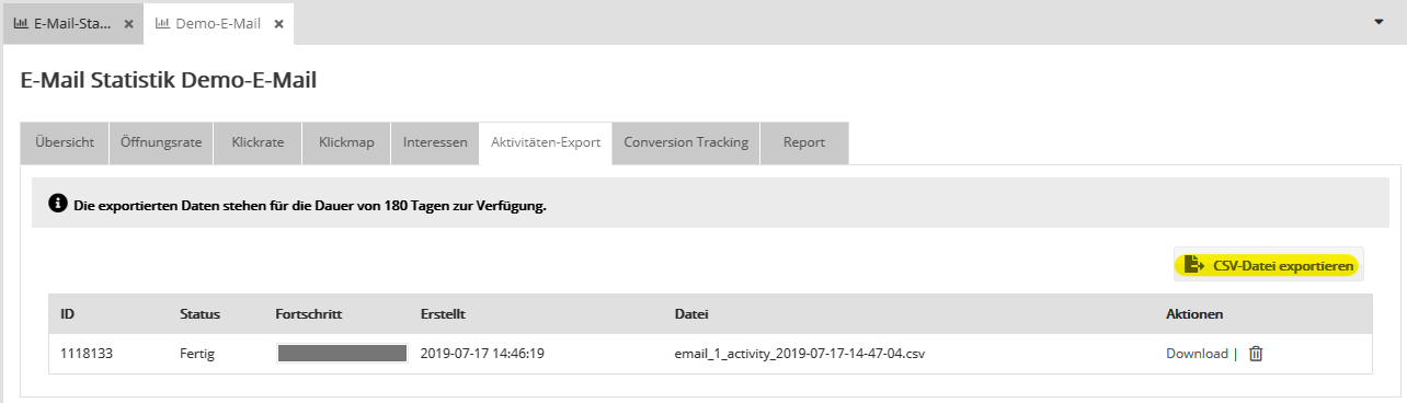 Aktivitäten Export Aktivitäten Export